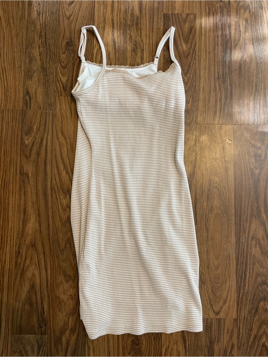 aerie Dresses & Skirts - aerie White and Beige Lace-Trim Ribbed mini dress